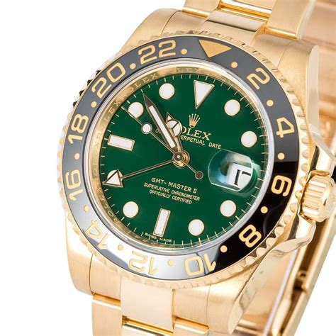 rolex gold gmt green dial|Rolex gold with green face.